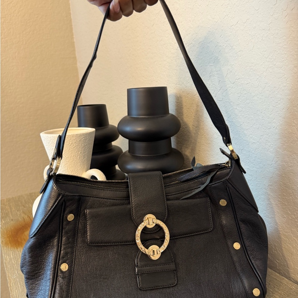 Bulgari Black Leather Shoulder Bag